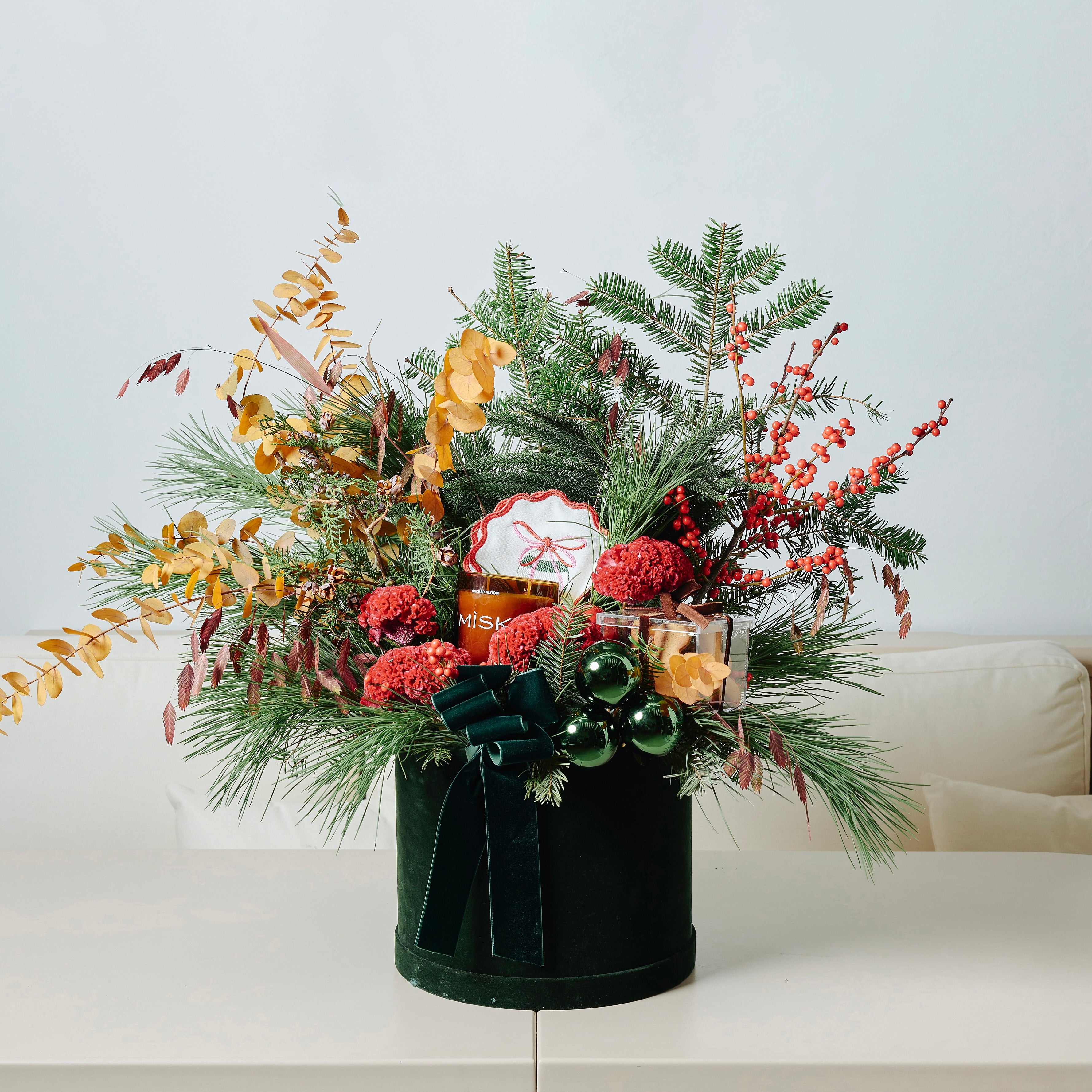 Yeşil Kadife Kutuda Yılbaşı Hediye Seti